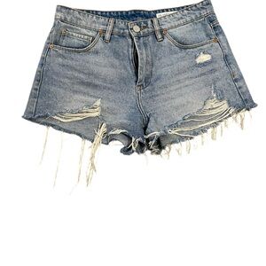 Blank NYC Blue Jean Shorts Distressed Frayed Raw Hem‎